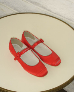 SILK BALLET FLATS RED